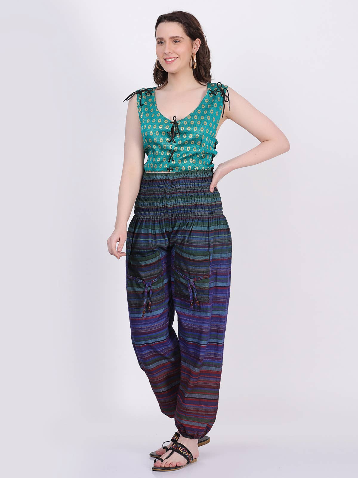 Women’s Multi linings Cotton Elastic Waist Pants with Pocket