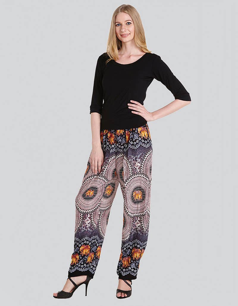 Elephant Print Drawstring Harem Pant (TH-1027)