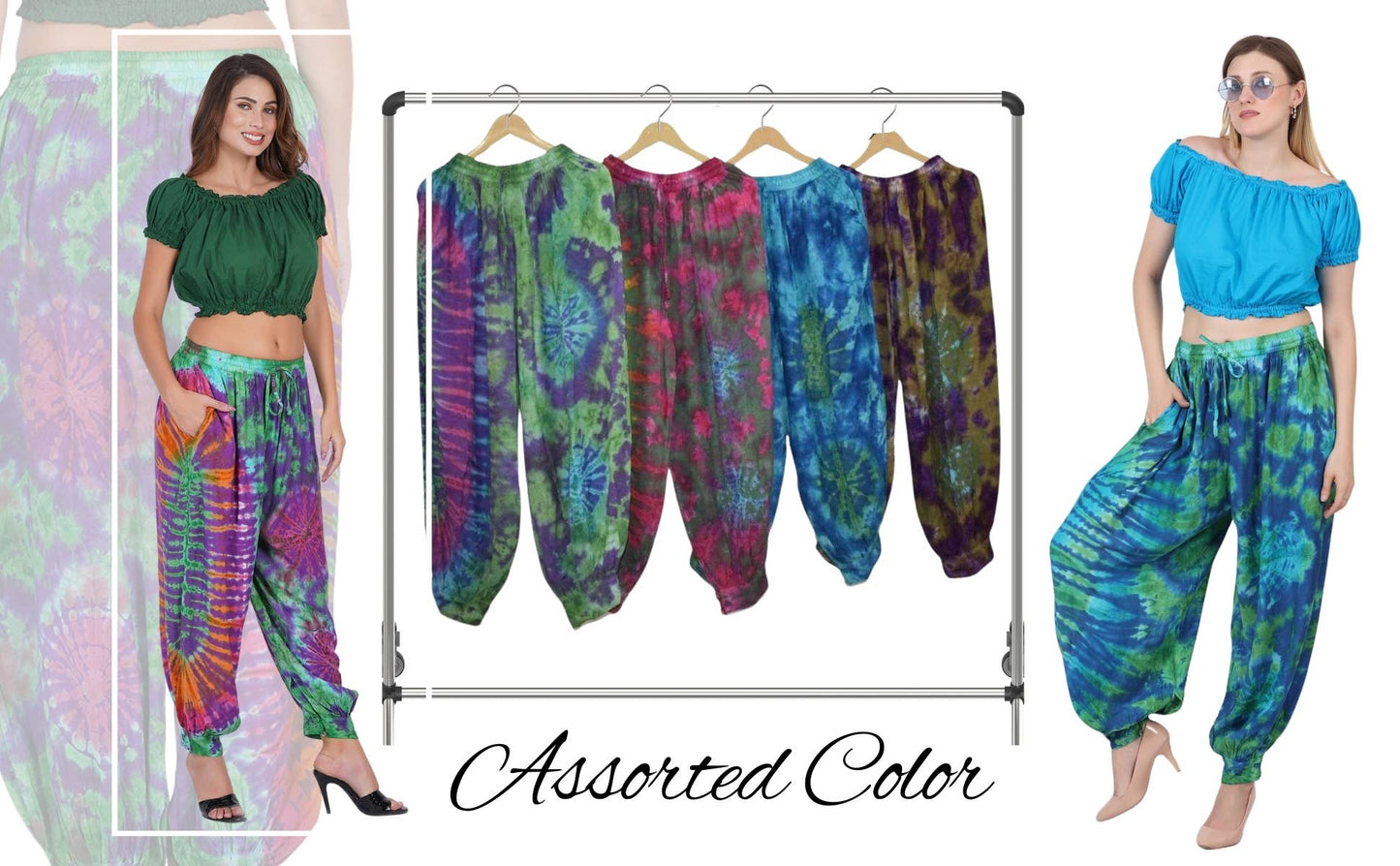 Women Comfy Loose Tie-Dye Pocket Harem Pant Pajama Mix Lot