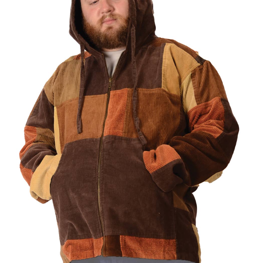 Patchwork Corduroy Zip Up Hoodie