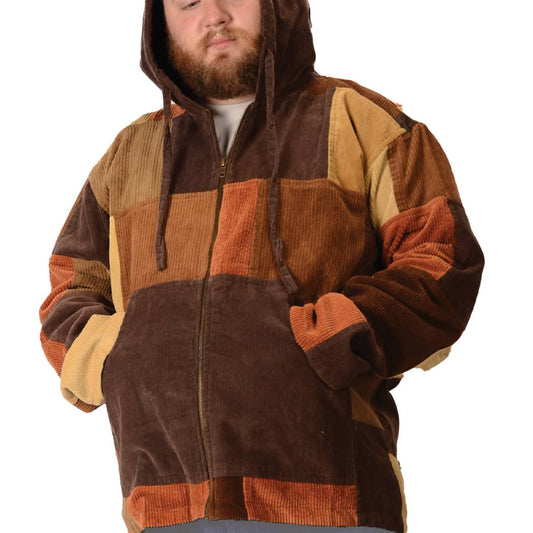 Patchwork Corduroy Zip Up Hoodie
