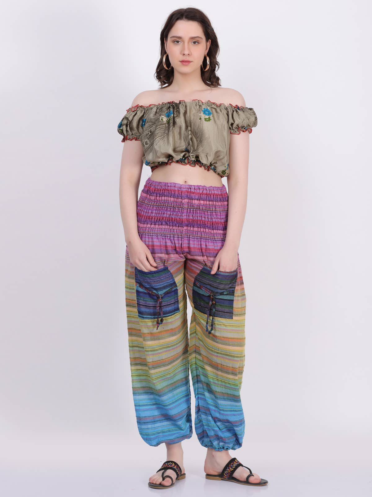 Women’s Multi linings Cotton Elastic Waist Pants with Pocket
