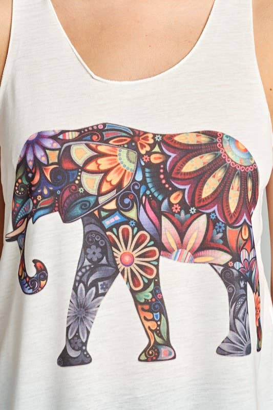 Colorful Elephant Print Graphic Tanktops