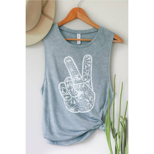 PEACE AND LOVE SIGN GRAPHIC TANK TOP