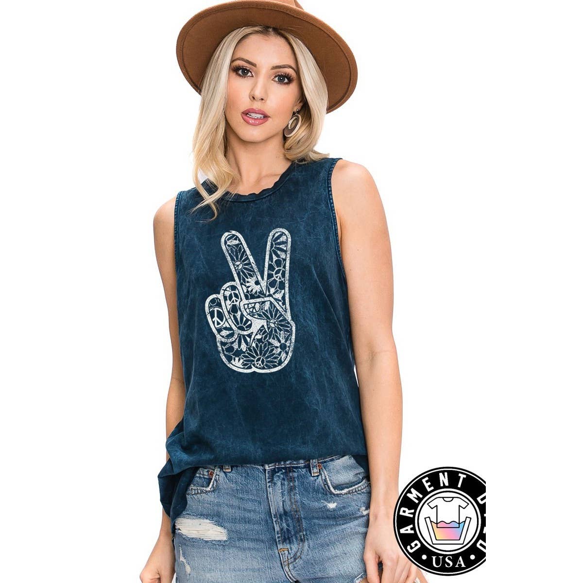 PEACE AND LOVE SIGN GRAPHIC TANK TOP