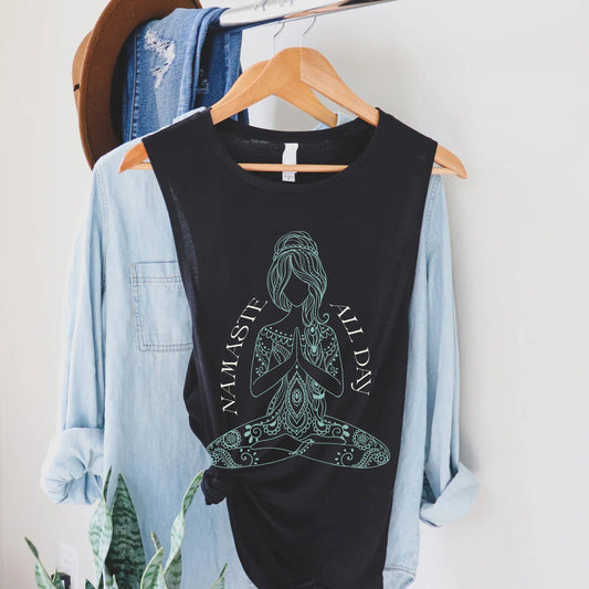 Yoga Namaste All Day Graphic Women's Jersey Tank Top