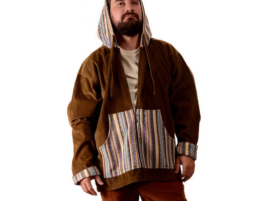 Corduroy and Gheri Zip Down Hoodie