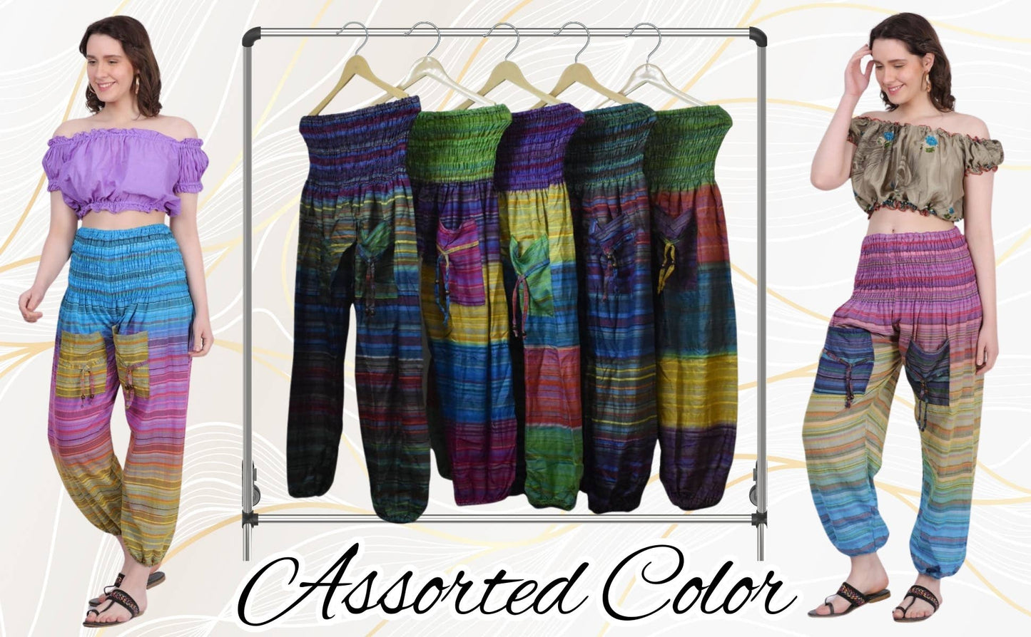 Women’s Multi linings Cotton Elastic Waist Pants with Pocket
