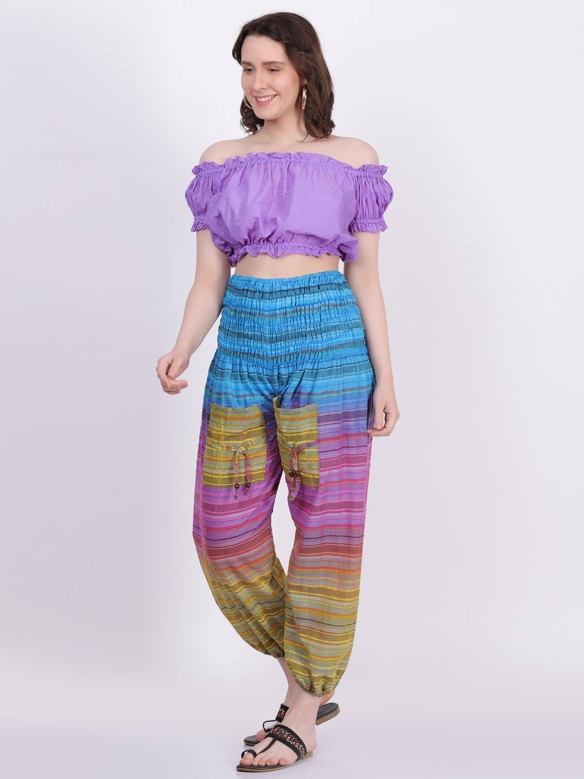 Women’s Multi linings Cotton Elastic Waist Pants with Pocket