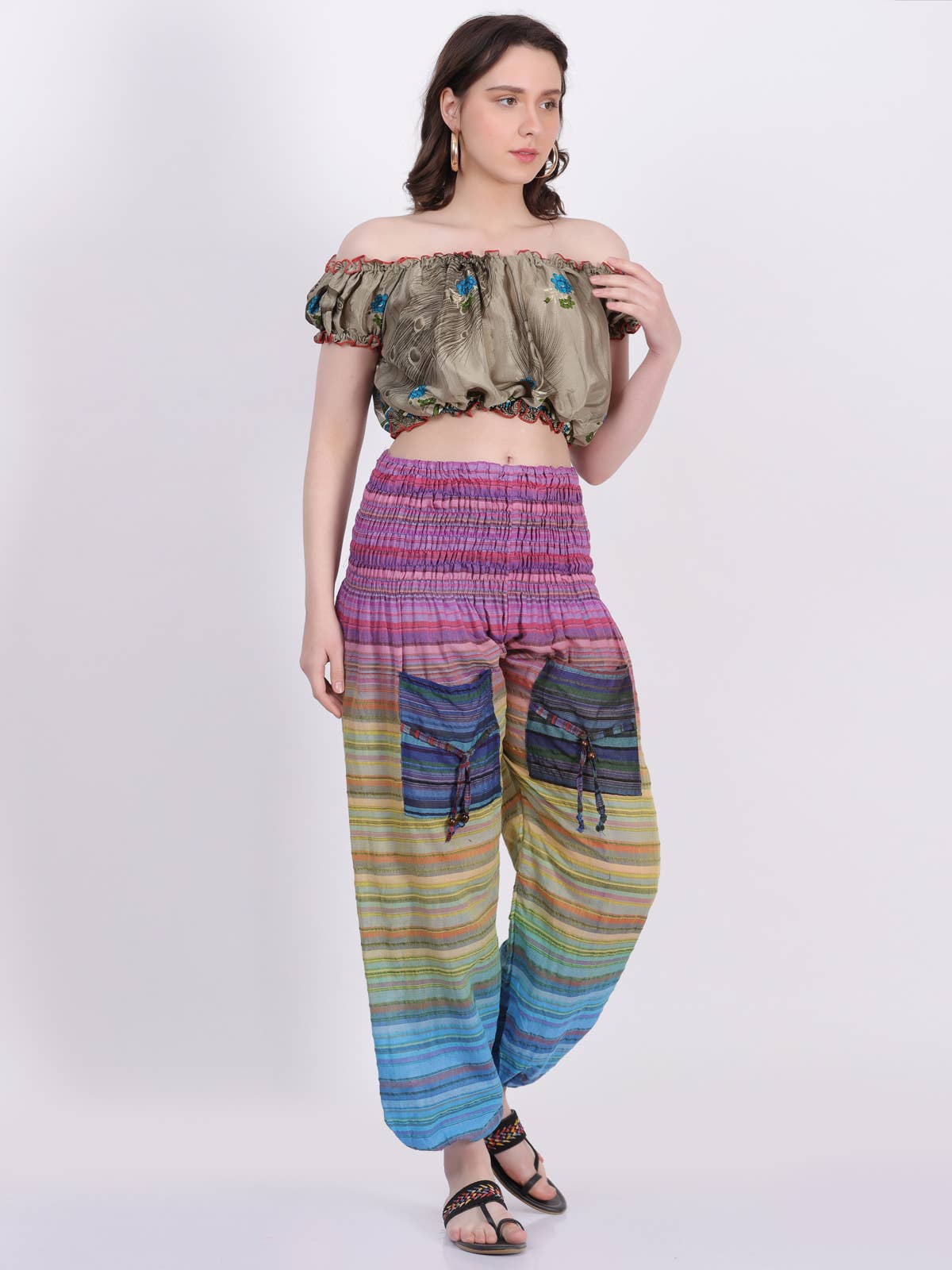 Women’s Multi linings Cotton Elastic Waist Pants with Pocket