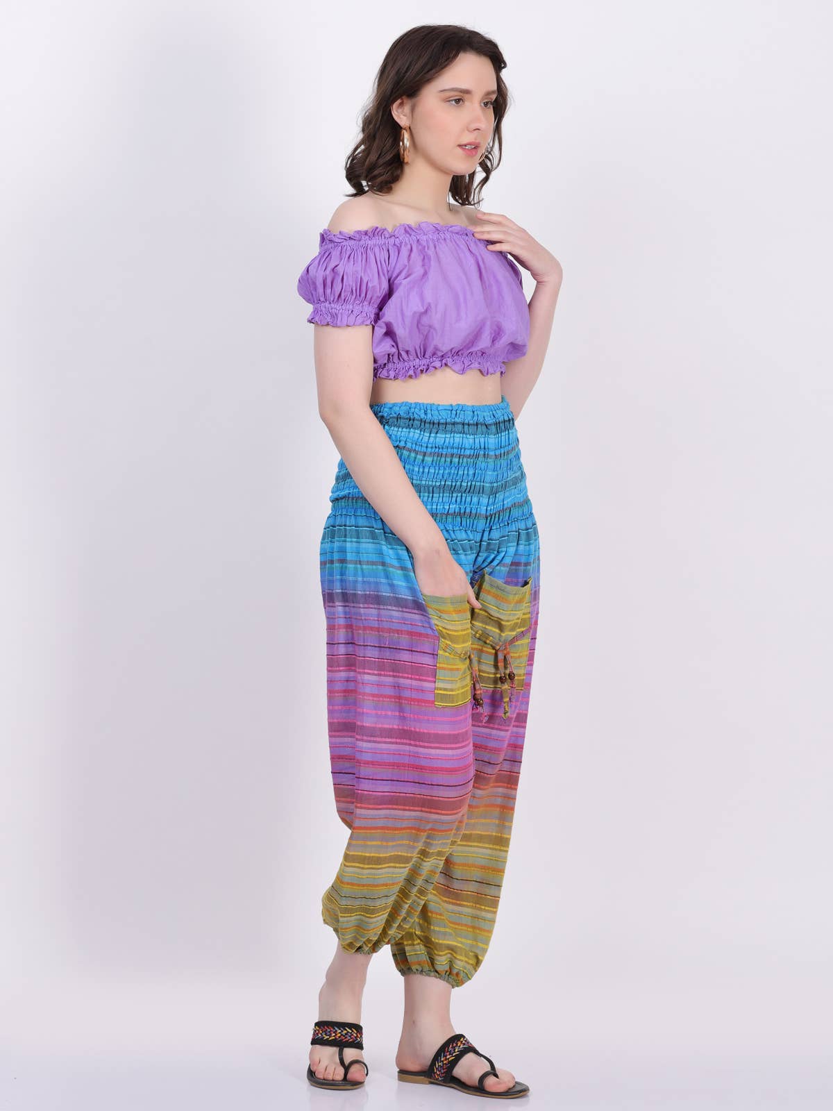 Women’s Multi linings Cotton Elastic Waist Pants with Pocket