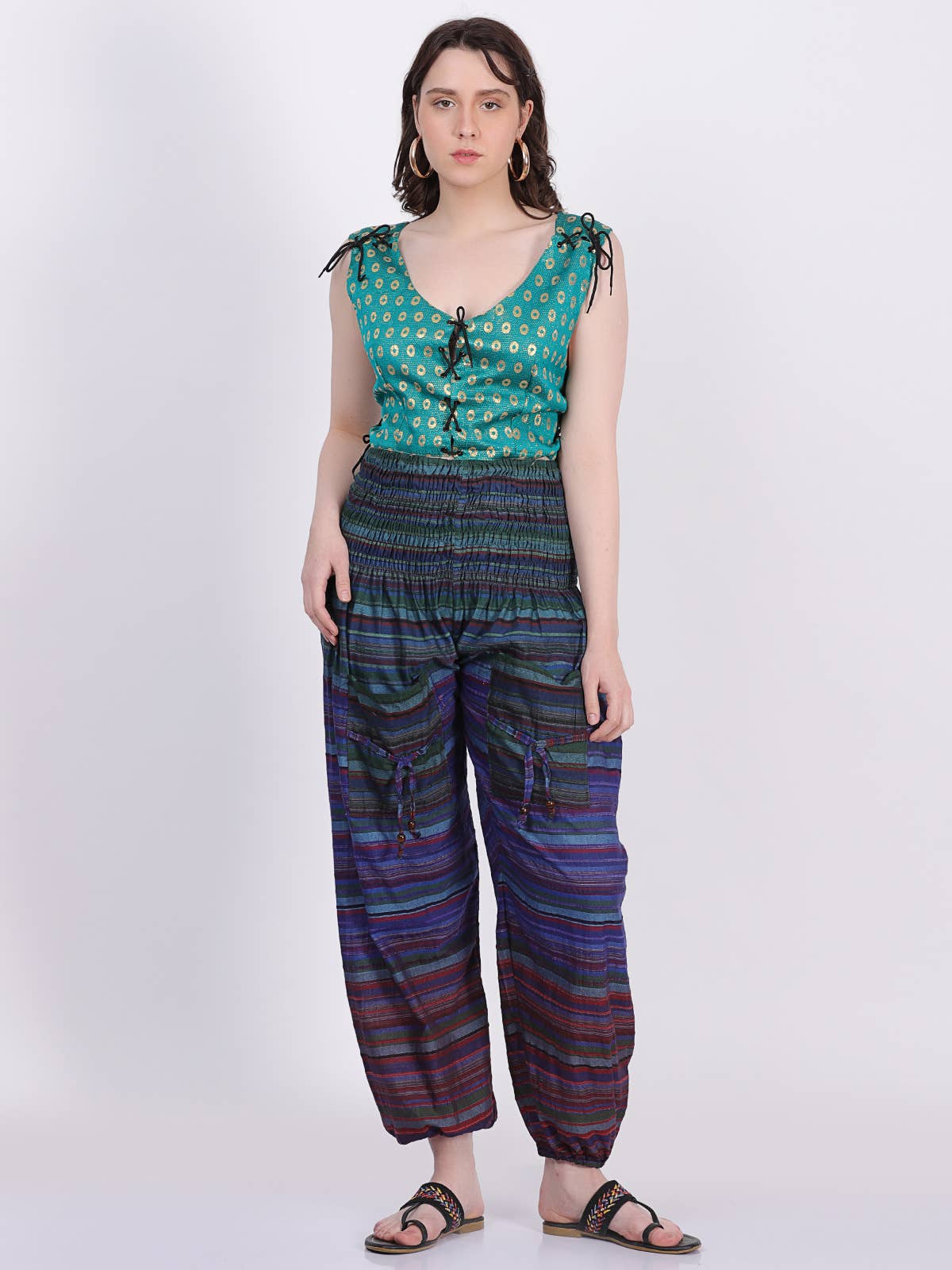 Women’s Multi linings Cotton Elastic Waist Pants with Pocket