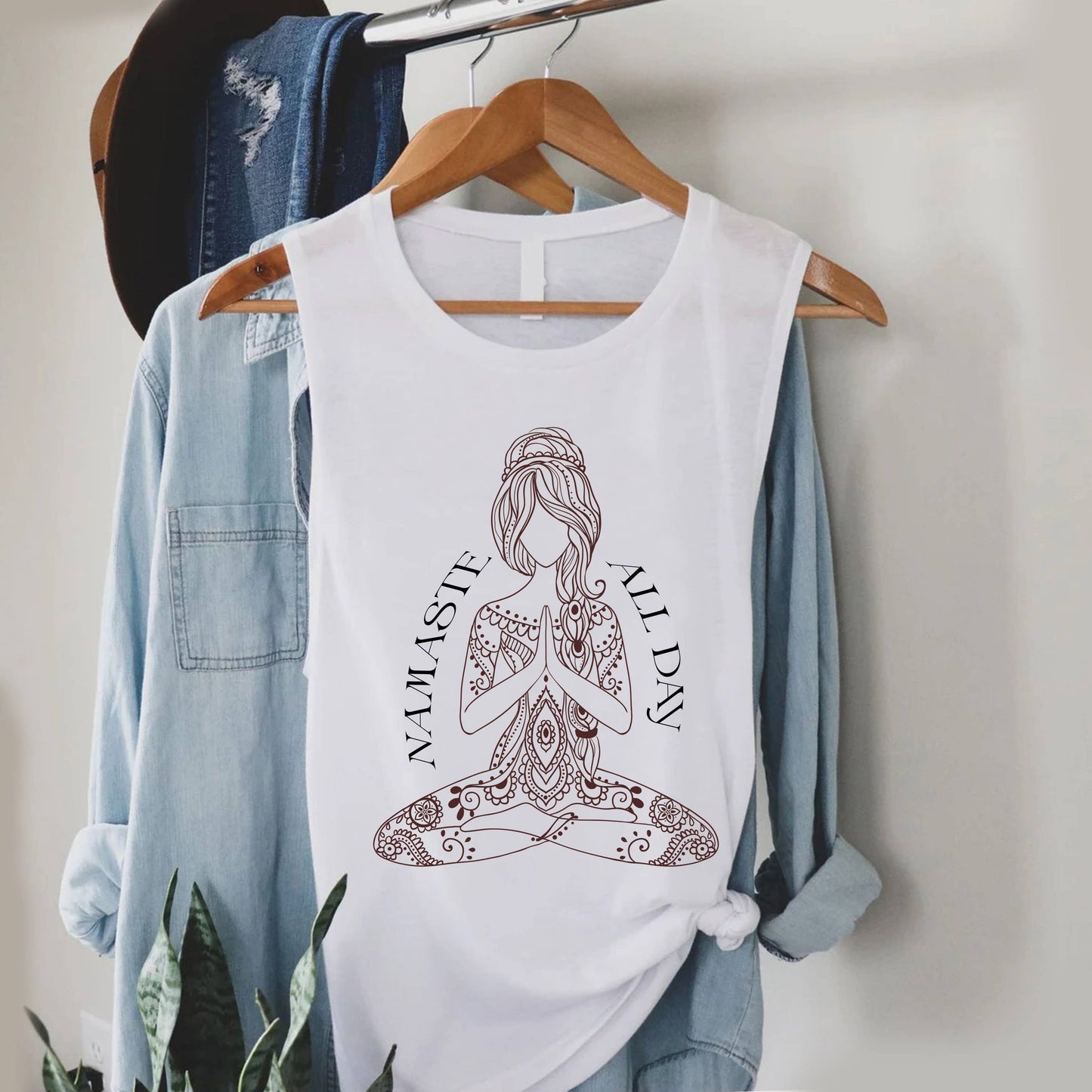 Yoga Namaste All Day Graphic Women's Jersey Tank Top