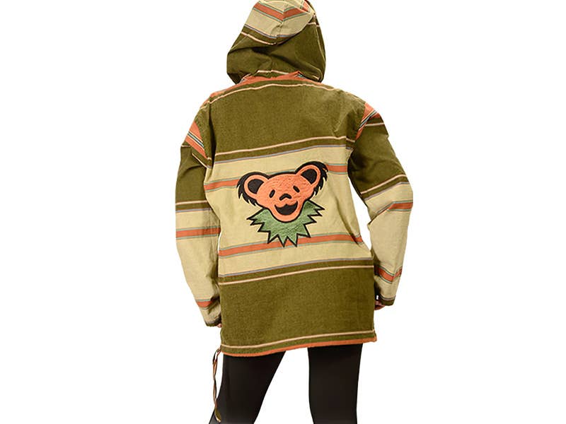 Grateful Dead Bear Hand Embroidered Striped Shyama Hoodie