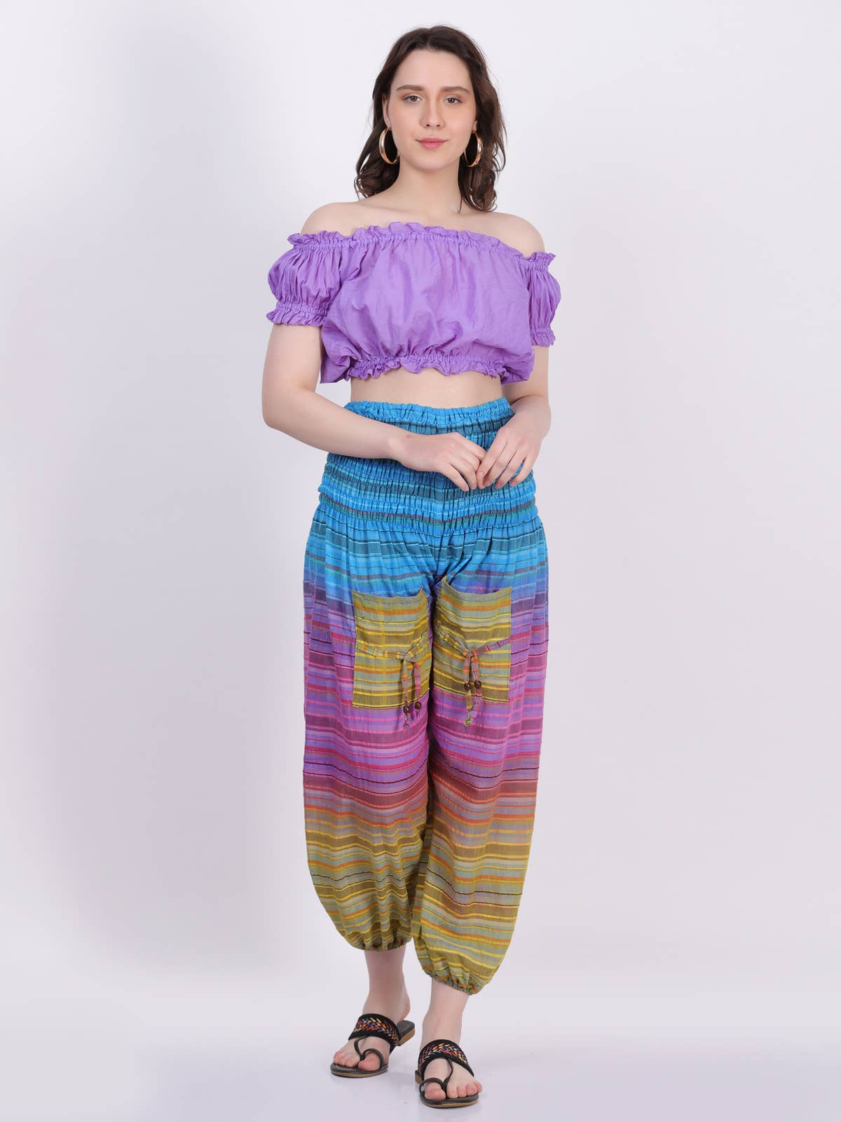 Women’s Multi linings Cotton Elastic Waist Pants with Pocket