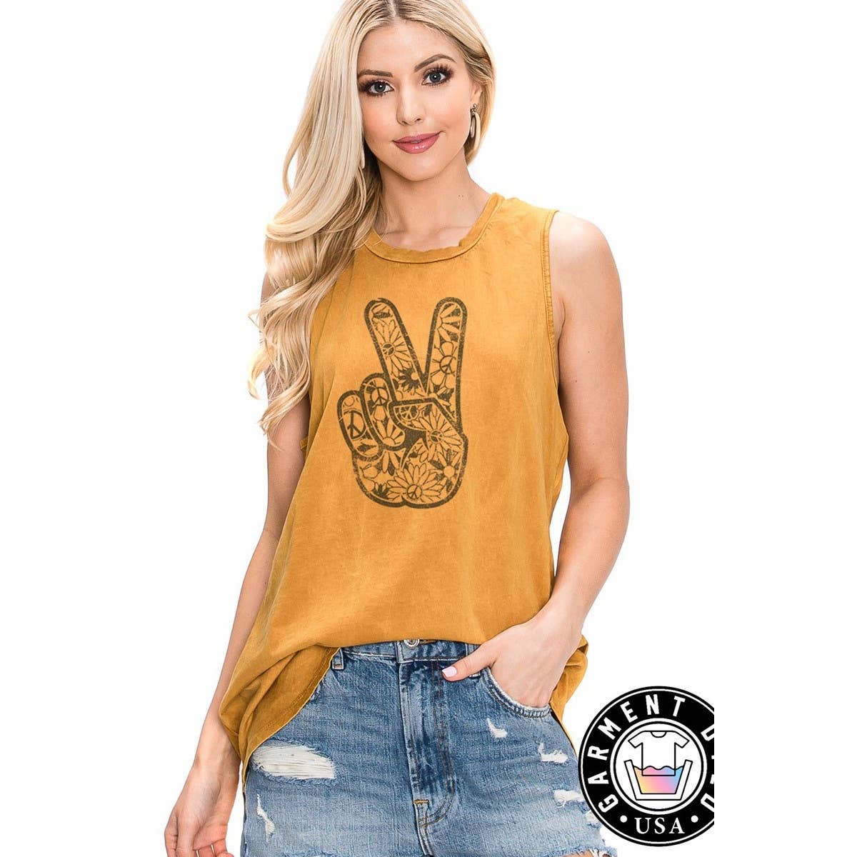 PEACE AND LOVE SIGN GRAPHIC TANK TOP