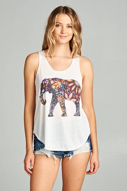 Colorful Elephant Print Graphic Tanktops