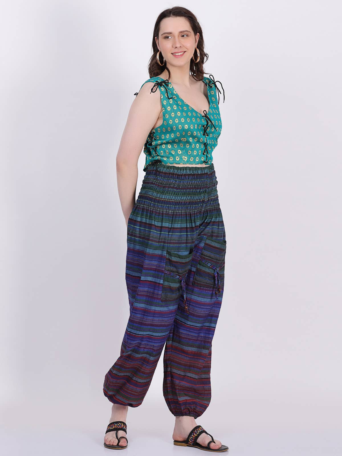 Women’s Multi linings Cotton Elastic Waist Pants with Pocket